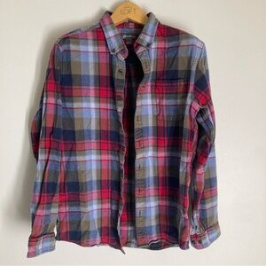 Eddie Bauer Men's Red, Blue & Olive Plaid Flannel Button-Down Shirt